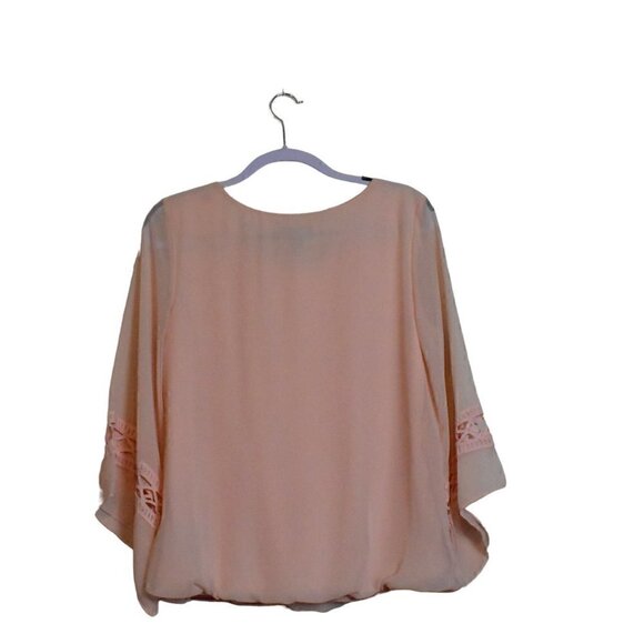 AB Studio Boho Sheer Angel Sleeve Pullover Pink Blouse Top Size M - Picture 2 of 10